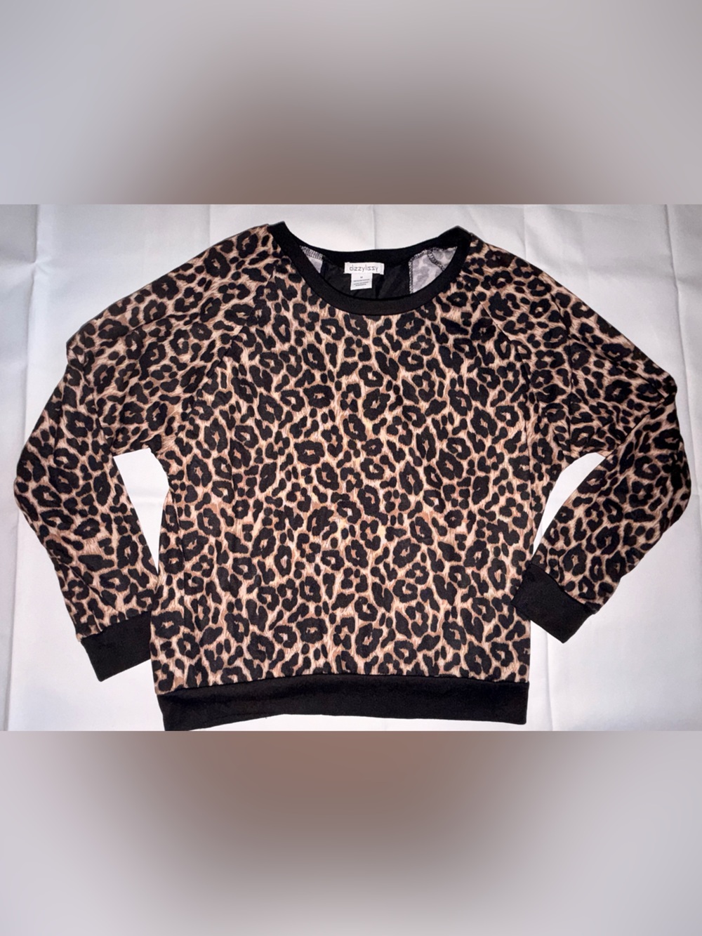 Leopard Print Crewneck Sweater - Black and Tan